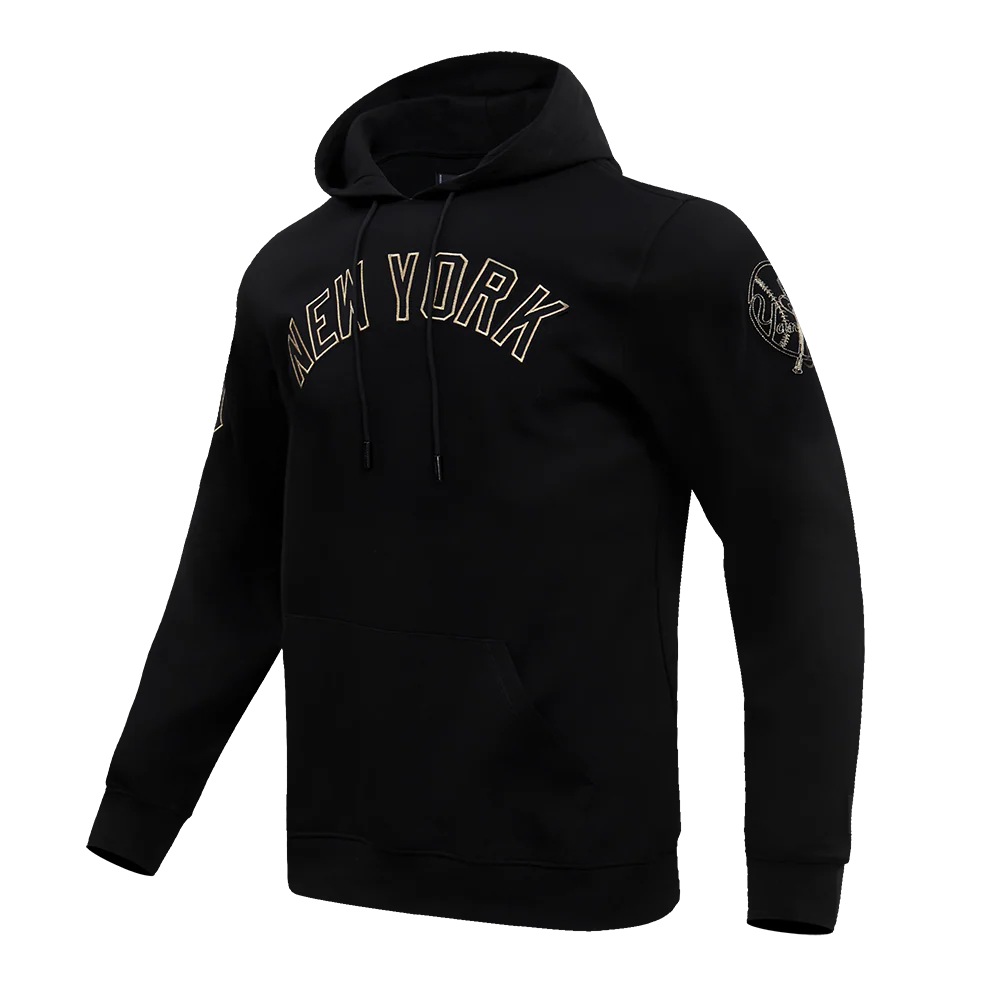MLB NEW YORK YANKEES BLACK & GOLD MEN'S DOUBLE KNIT PULLOVER HOODIE (BLACK) - Image 2