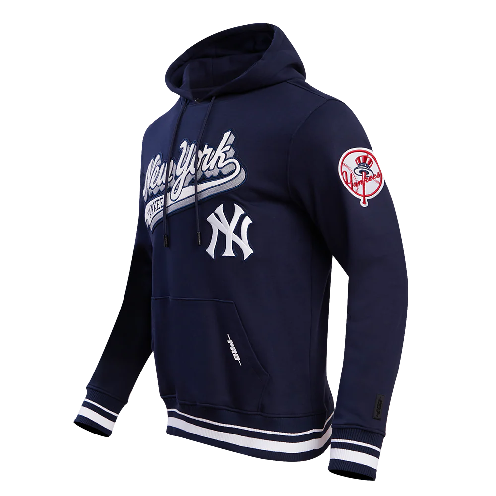 MLB NEW YORK YANKEES SCRIPT TAIL MEN'S RIB FLEECE PULLOVER HOODIE (MIDNIGHT NAVY) - Image 2