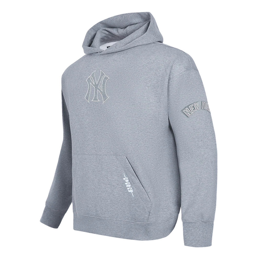 MLB NEW YORK YANKEES REVERSE FRENCH TERRY MEN'S DROP SHOULDER FLEECE PULLOVER HOODIE (DARK HEATHER GRAY) - Image 4