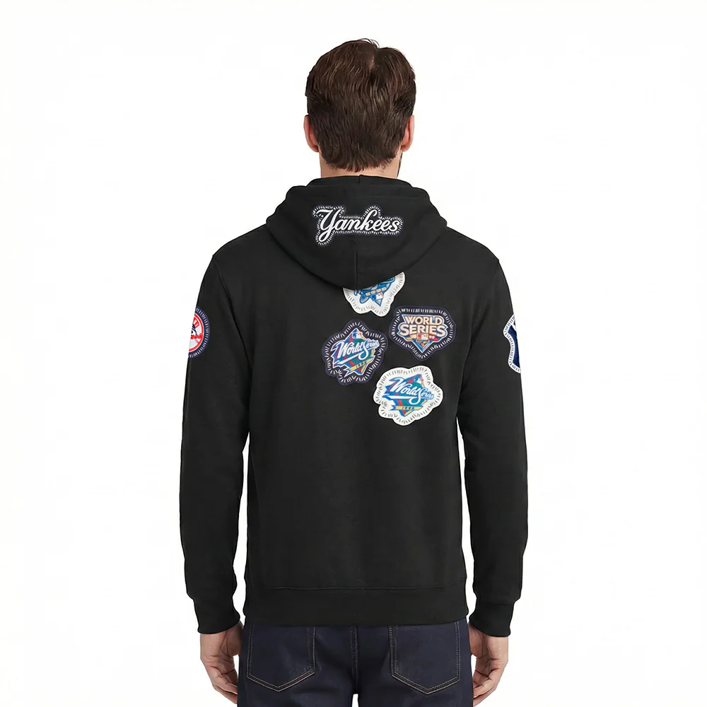 MLB NEW YORK YANKEES DIY PICK STITCH MEN'S DOUBLE KNIT PULLOVER HOODIE (BLACK) - Image 2