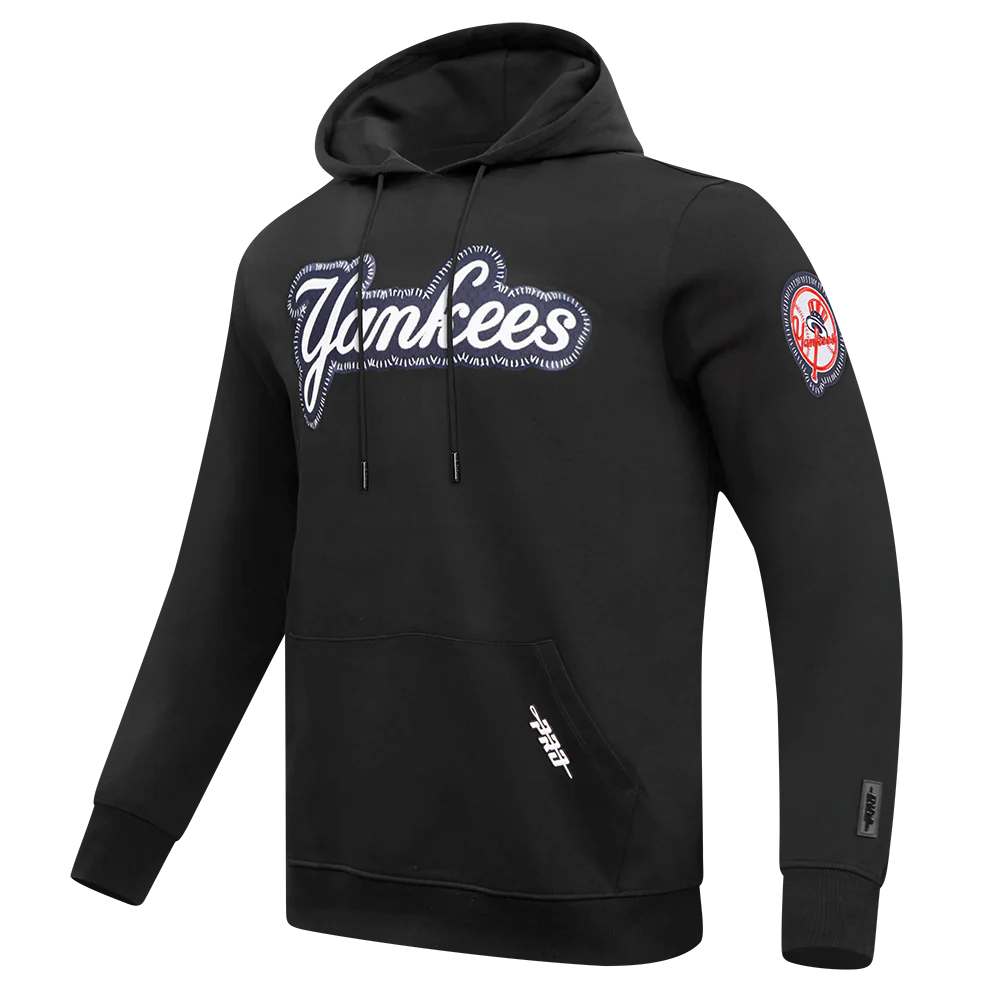 MLB NEW YORK YANKEES DIY PICK STITCH MEN'S DOUBLE KNIT PULLOVER HOODIE (BLACK) - Image 4