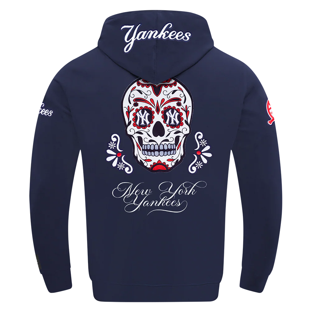 MLB NEW YORK YANKEES SUGAR SKULL MEN'S FLEECE PULLOVER HOODIE (MIDNIGHT NAVY) - Image 3