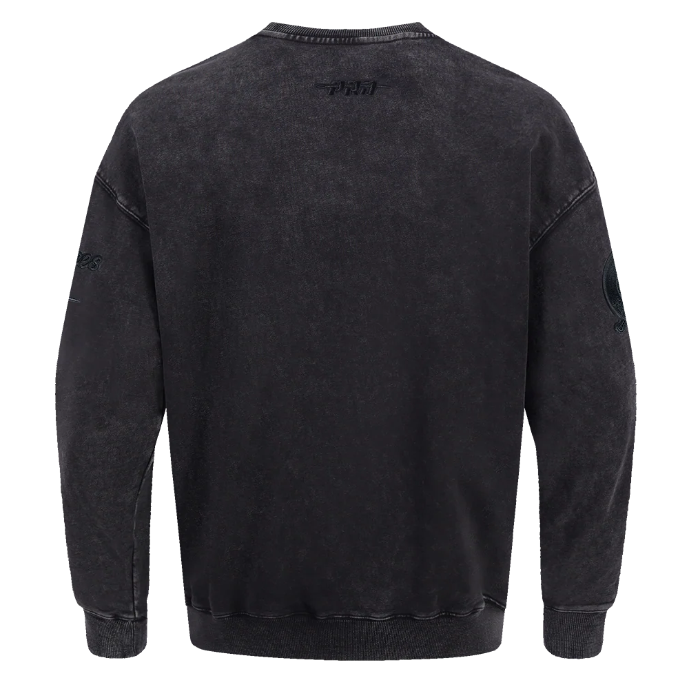 MLB NEW YORK YANKEES WASHED CLASSIC MEN'S ENZYME WASH DROP SHOULDER FT CREWNECK (WASHED BLACK) - Image 3