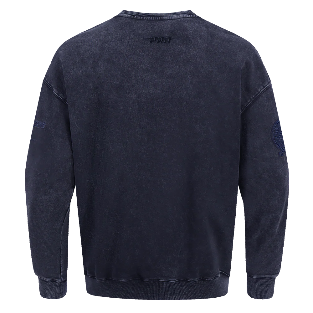 MLB NEW YORK YANKEES WASHED CLASSIC MEN'S ENZYME WASH DROP SHOULDER FT CREWNECK (WASHED MIDNIGHT NAVY) - Image 3