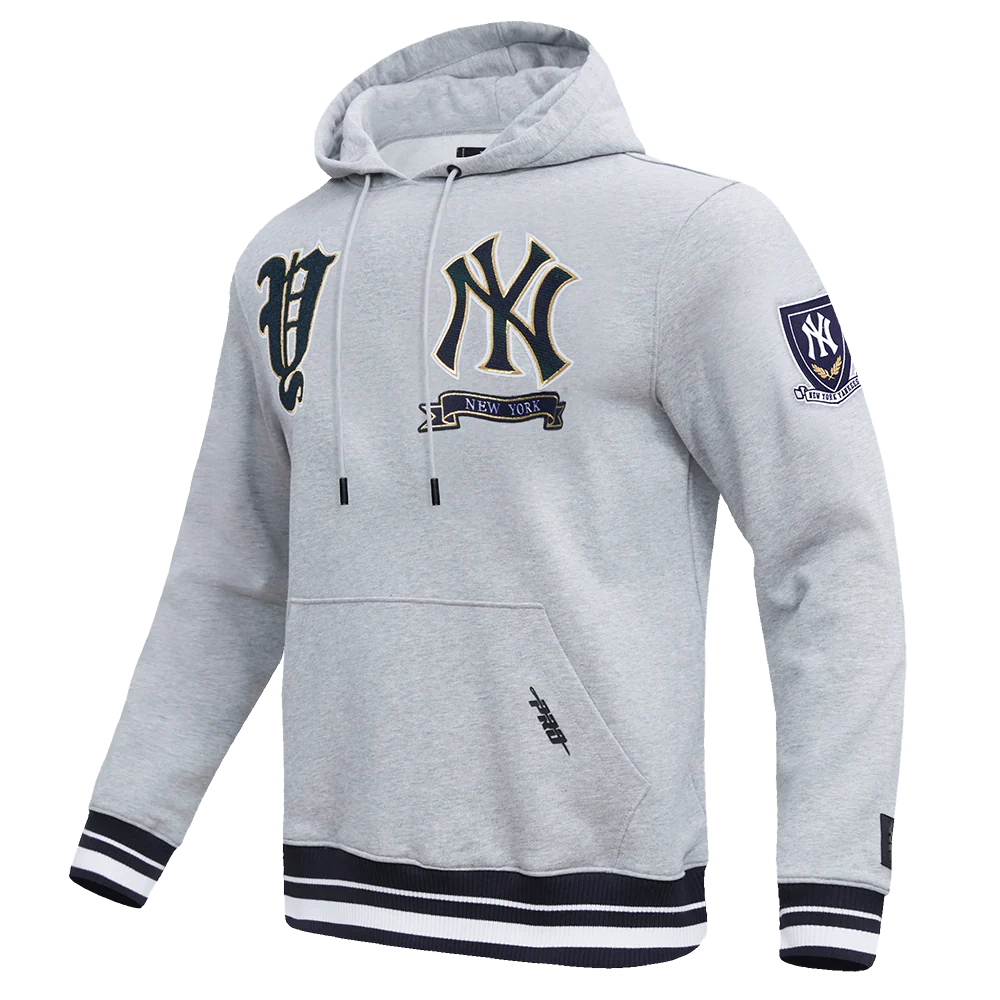 MLB NEW YORK YANKEES PRO PREP RIB FLEECE MEN'S PULLOVER HOODIE (HEATHER GREY/MIDNIGHT NAVY) - Image 2