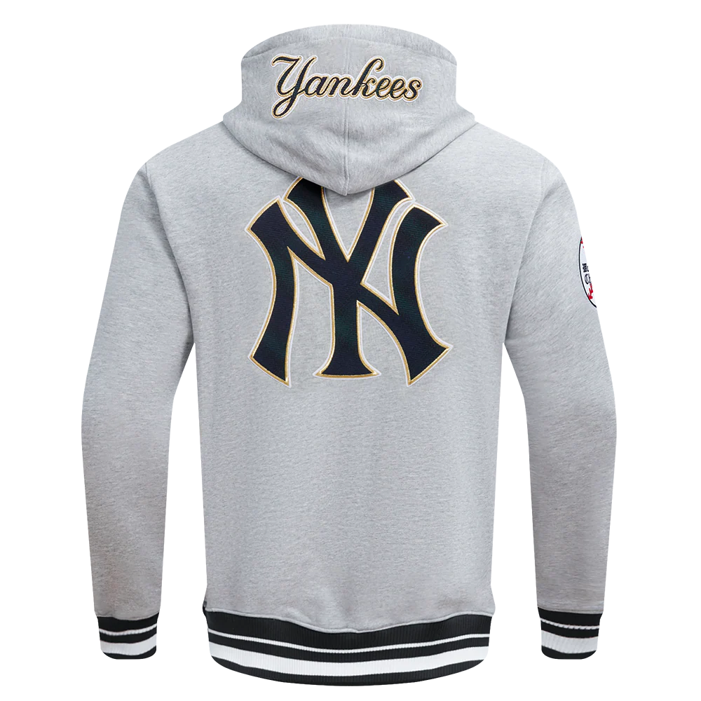 MLB NEW YORK YANKEES PRO PREP RIB FLEECE MEN'S PULLOVER HOODIE (HEATHER GREY/MIDNIGHT NAVY) - Image 3