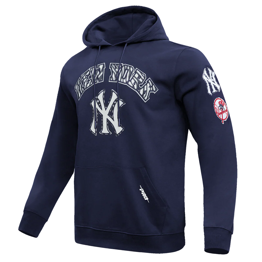 MLB NEW YORK YANKEES ANIMAL PRINT DOUBLE KNIT MEN'S PULLOVER HOODIE (MIDNIGHT NAVY) - Image 2