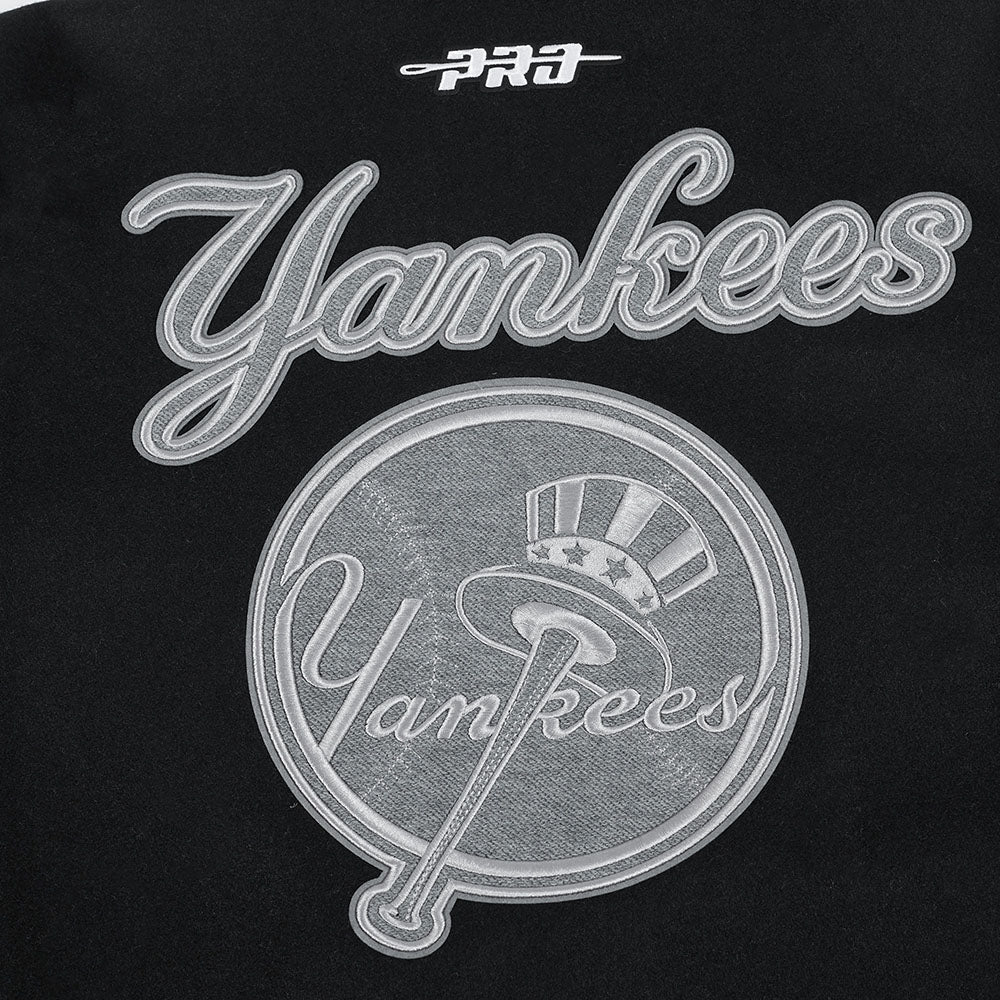 MLB NEW YORK YANKEES REVERSE FRENCH TERRY MEN'S COLOR BLOCK WOOL VARSITY JACKET (BLACK/GRAY/EGGSHELL) - Image 10