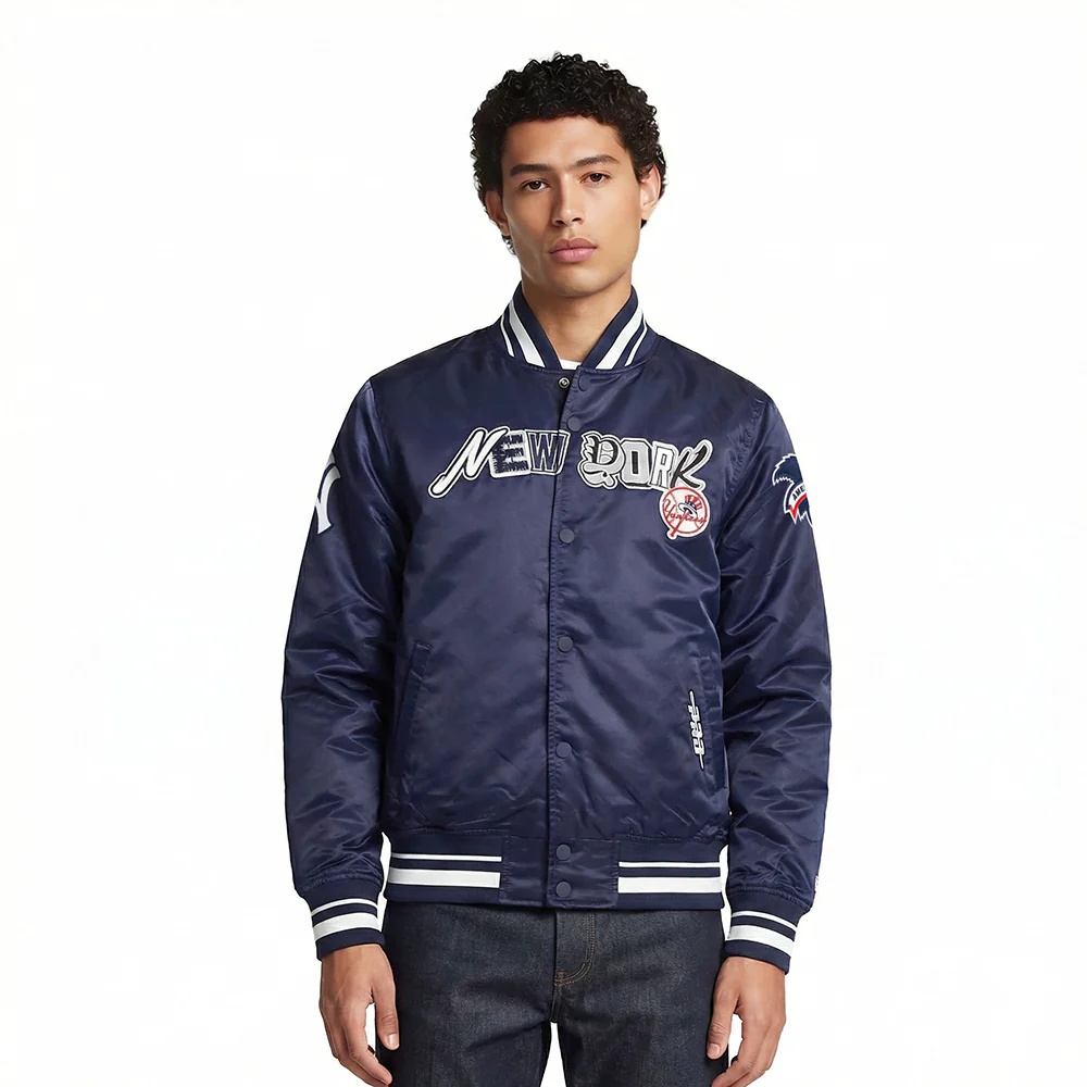 MLB NEW YORK YANKEES CITY RANSOM MEN'S RIB SATIN JACKET (MIDNIGHT NAVY)