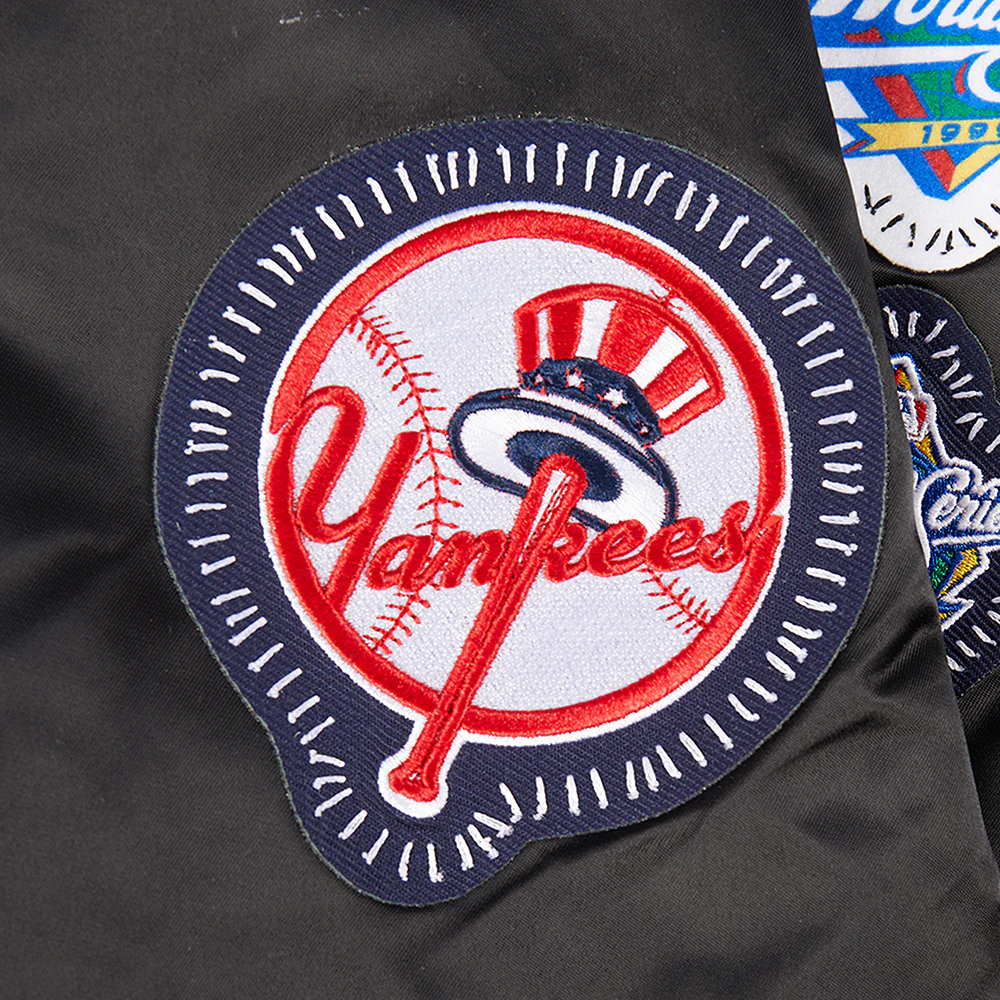 MLB NEW YORK YANKEES DIY PICK STITCH MEN'S RIB SATIN JACKET (BLACK) - Image 11