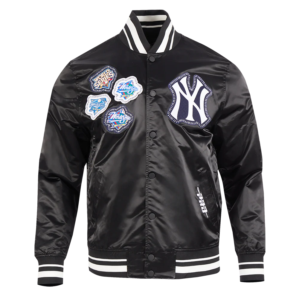 MLB NEW YORK YANKEES DIY PICK STITCH MEN'S RIB SATIN JACKET (BLACK) - Image 5