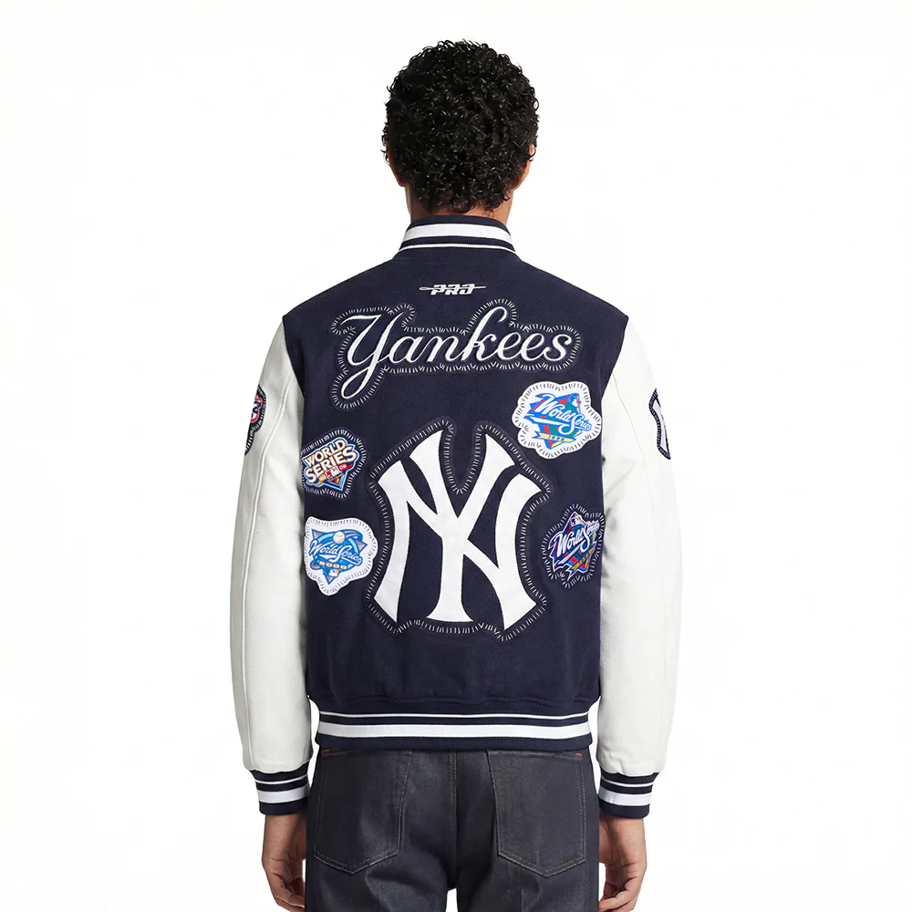 MLB NEW YORK YANKEES DIY PICK STITCH MEN'S RIB WOOL VARSITY JACKET (MIDNIGHT NAVY/WHITE) - Image 2