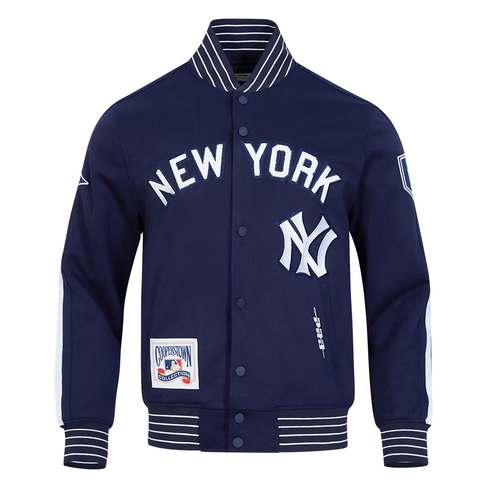 MLB NEW YORK YANKEES COOPERSTOWN LOGO PRO GAME DAY MEN'S DOUBLE KNIT JACKET (MIDNIGHT NAVY/WHITE)