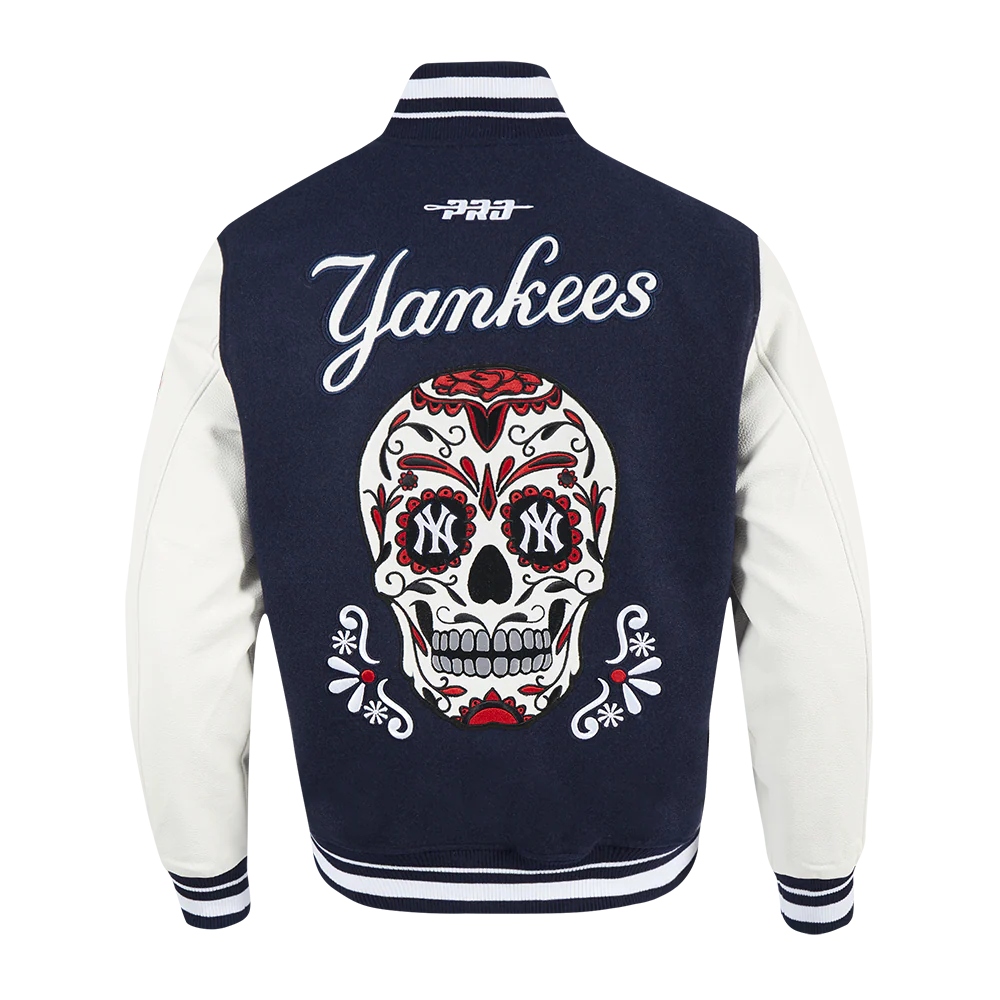 MLB NEW YORK YANKEES SUGAR SKULL MEN'S RIB WOOL VARSITY JACKET (MIDNIGHT NAVY/WHITE) - Image 4