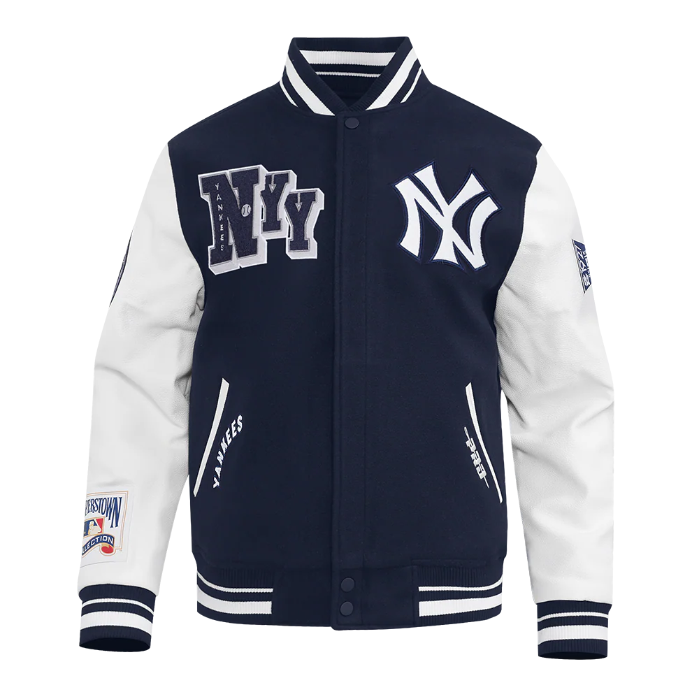 MLB NEW YORK YANKEES BEST OF MEN'S RIB WOOL VARSITY JACKET (MIDNIGHT NAVY/WHITE)
