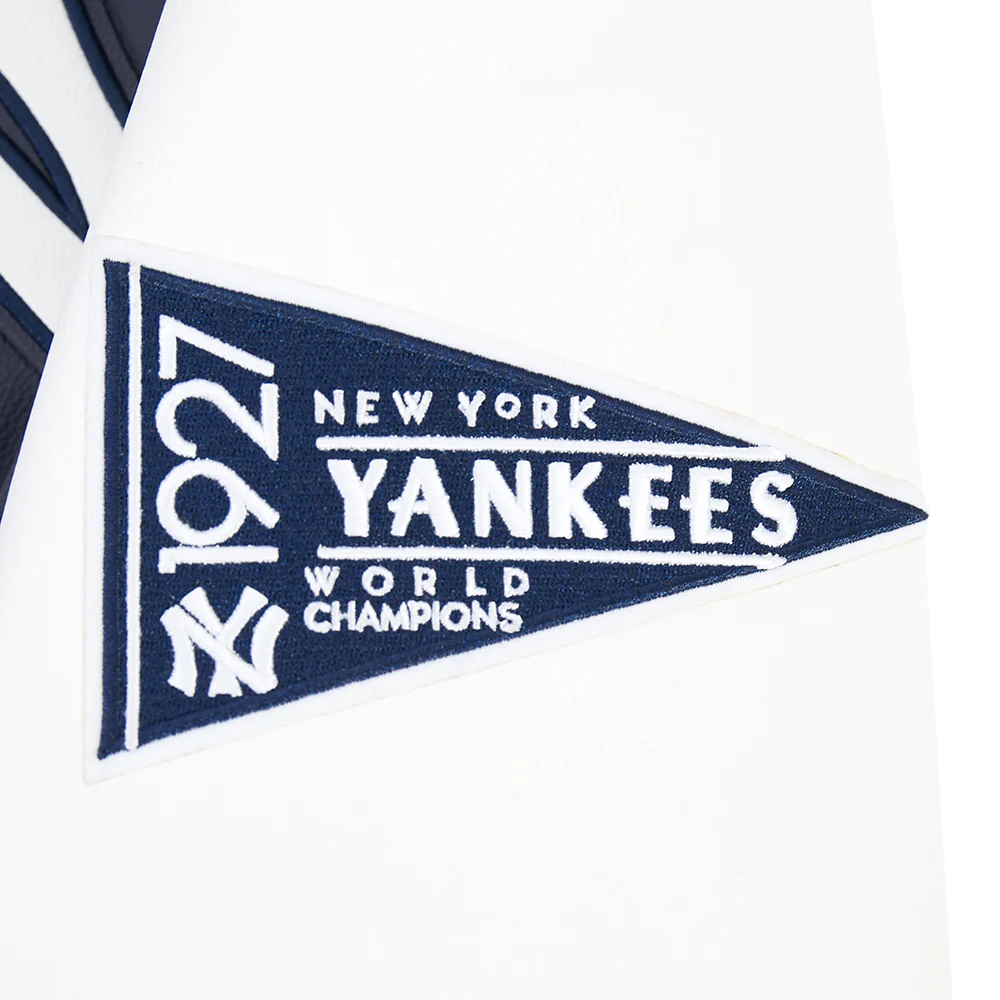 MLB NEW YORK YANKEES BEST OF MEN'S LEATHER VARSITY JACKET (MIDNIGHT NAVY/WHITE) - Image 3