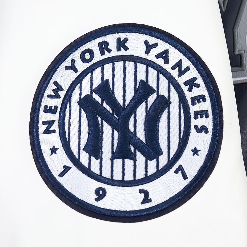 MLB NEW YORK YANKEES BEST OF MEN'S LEATHER VARSITY JACKET (MIDNIGHT NAVY/WHITE) - Image 9