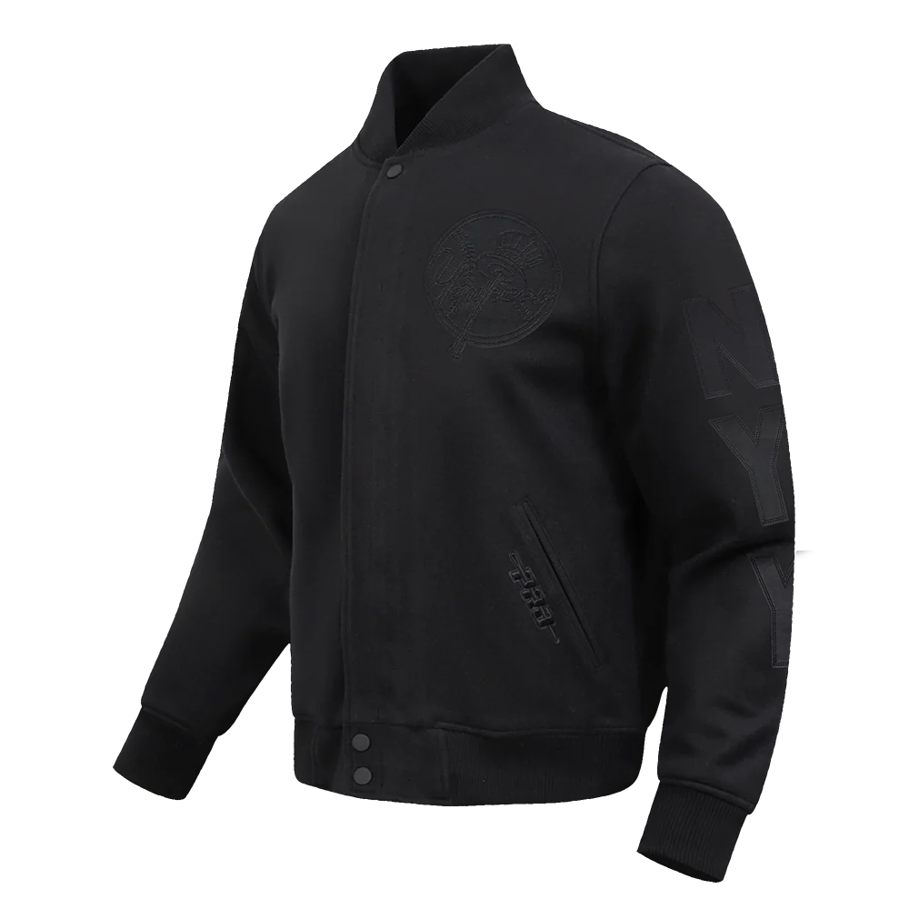 MLB NEW YORK YANKEES WASHED VANGUARD MEN'S ALL WOOL VARSITY JACKET (BLACK) - Image 2