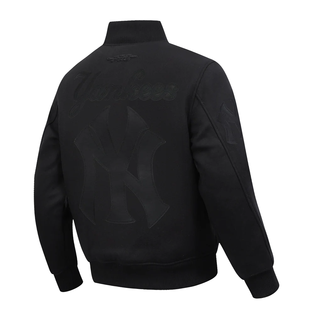 MLB NEW YORK YANKEES WASHED VANGUARD MEN'S ALL WOOL VARSITY JACKET (BLACK) - Image 4