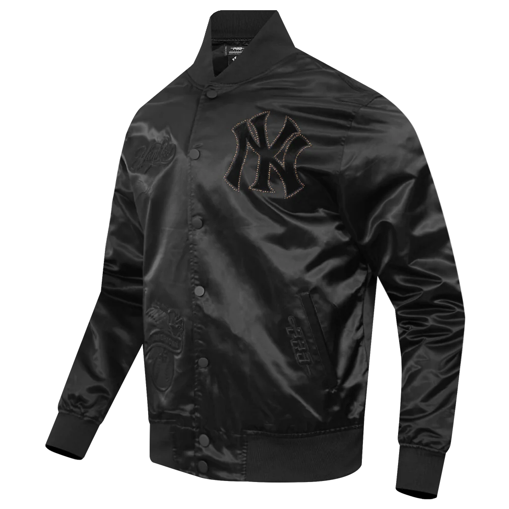 MLB NEW YORK YANKEES BLACKOUT MEN'S SATIN JACKET (BLACK) - Image 5