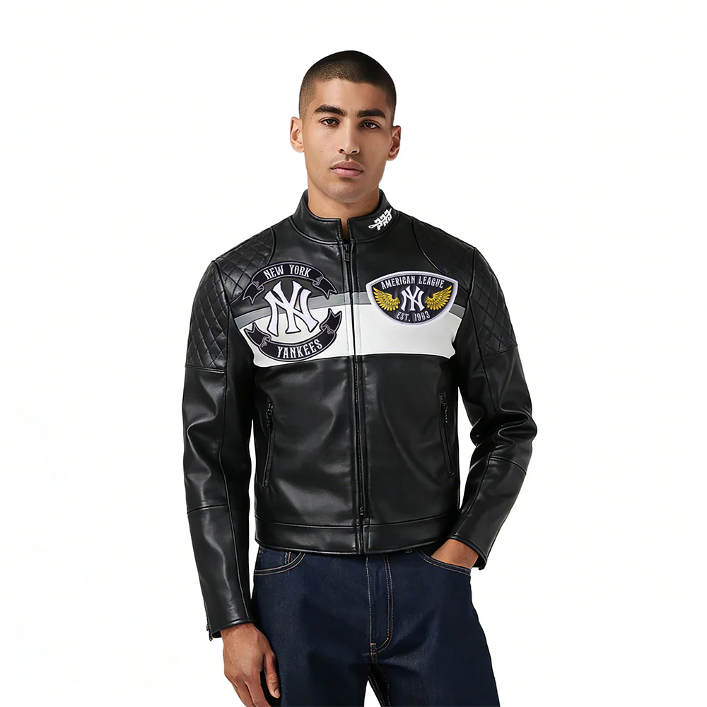 MLB NEW YORK YANKEES BORN FOR SPORT MEN'S MOTO JACKET (BLACK/WHITE)