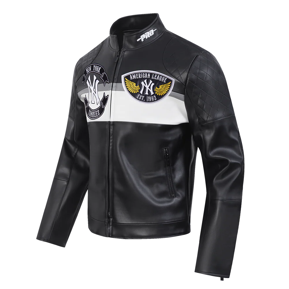 MLB NEW YORK YANKEES BORN FOR SPORT MEN'S MOTO JACKET (BLACK/WHITE) - Image 4