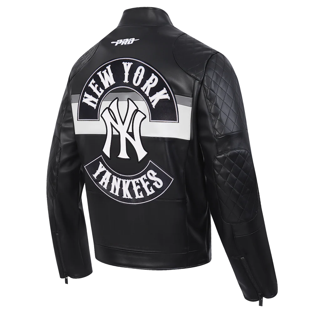 MLB NEW YORK YANKEES BORN FOR SPORT MEN'S MOTO JACKET (BLACK/WHITE) - Image 6