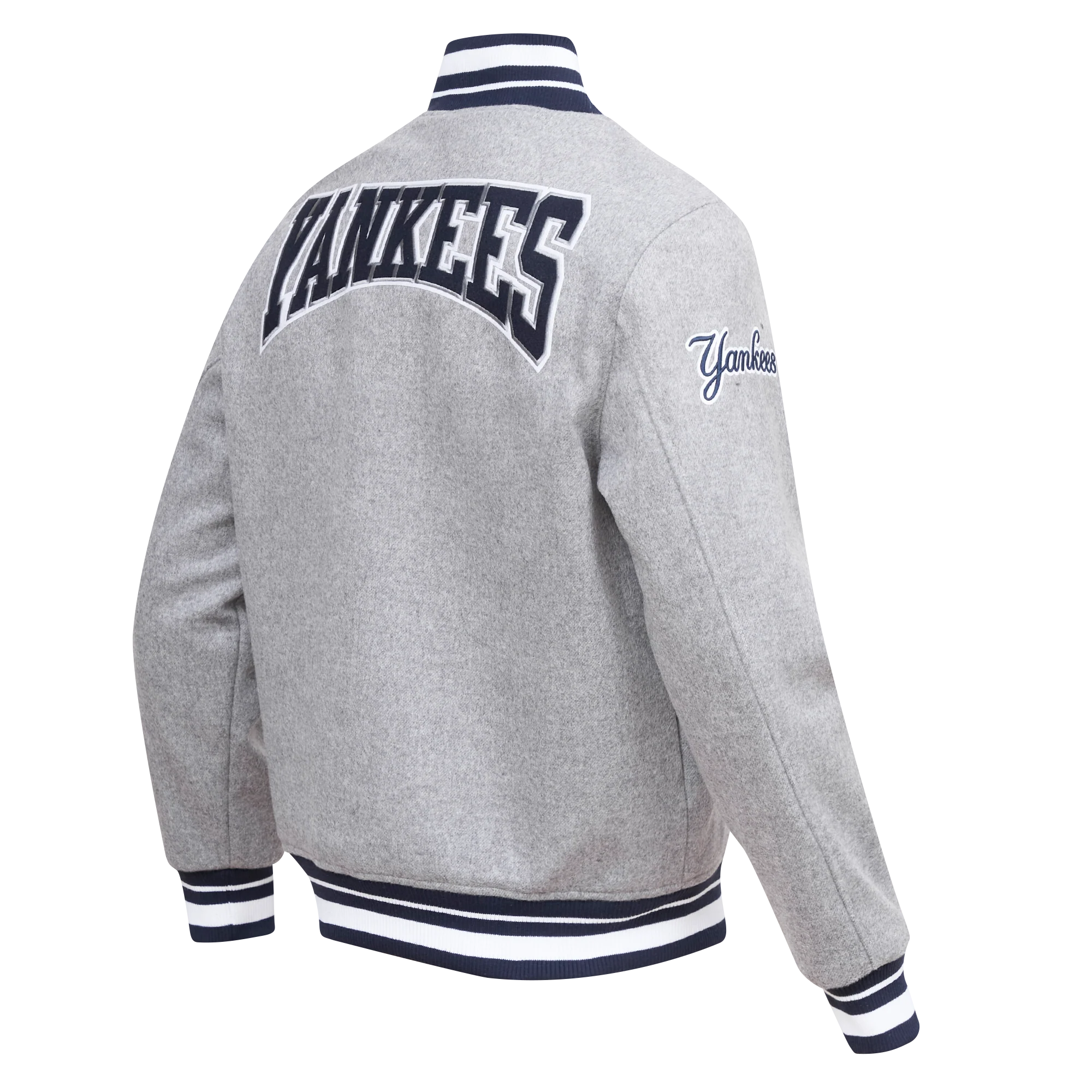 MLB NEW YORK YANKEES CREST EMBLEM RIB WOOL VARSITY JACKET (HEATHER GREY/MIDNIGHT NAVY) - Image 3