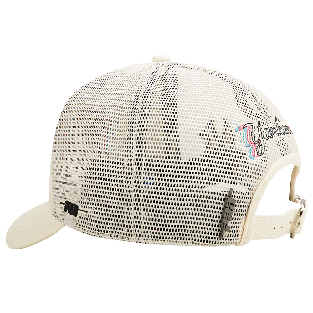 MLB NEW YORK YANKEES ECHO LOGO MEN'S PINCH FRONT LEATHER TRUCKER HAT (EGGSHELL) - Image 3
