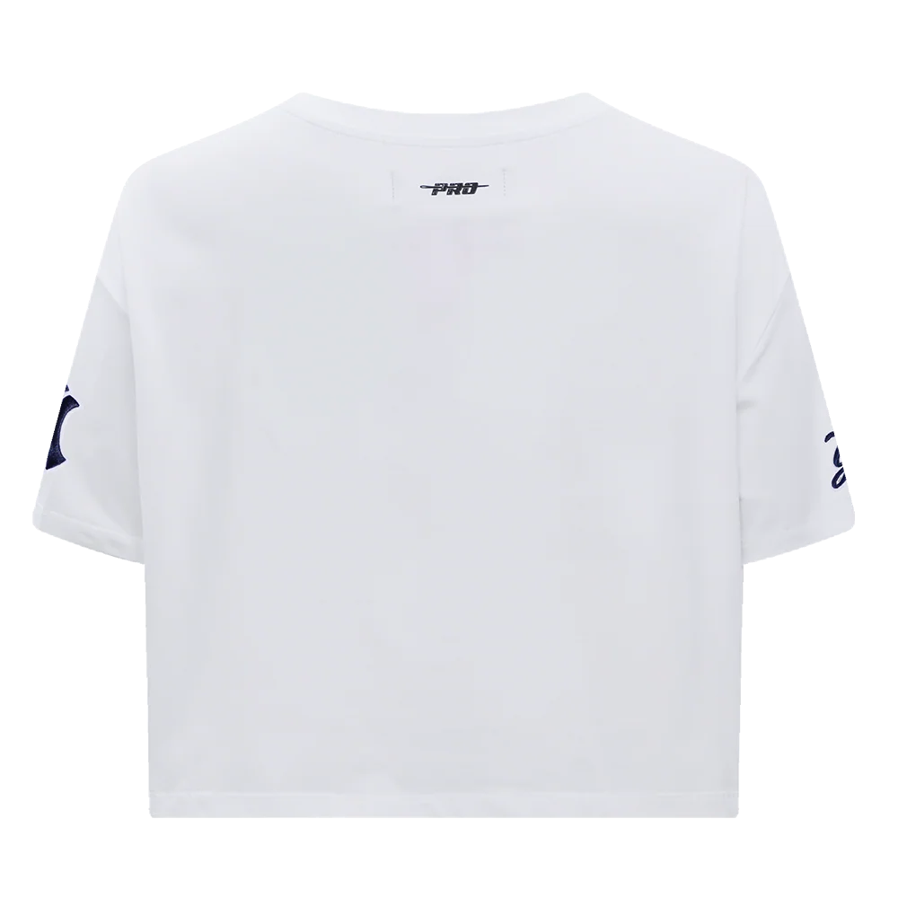 MLB NEW YORK YANKEES SCRIPT TAIL WOMEN'S SINGLE JERSEY BOXY TOP (WHITE) - Image 4