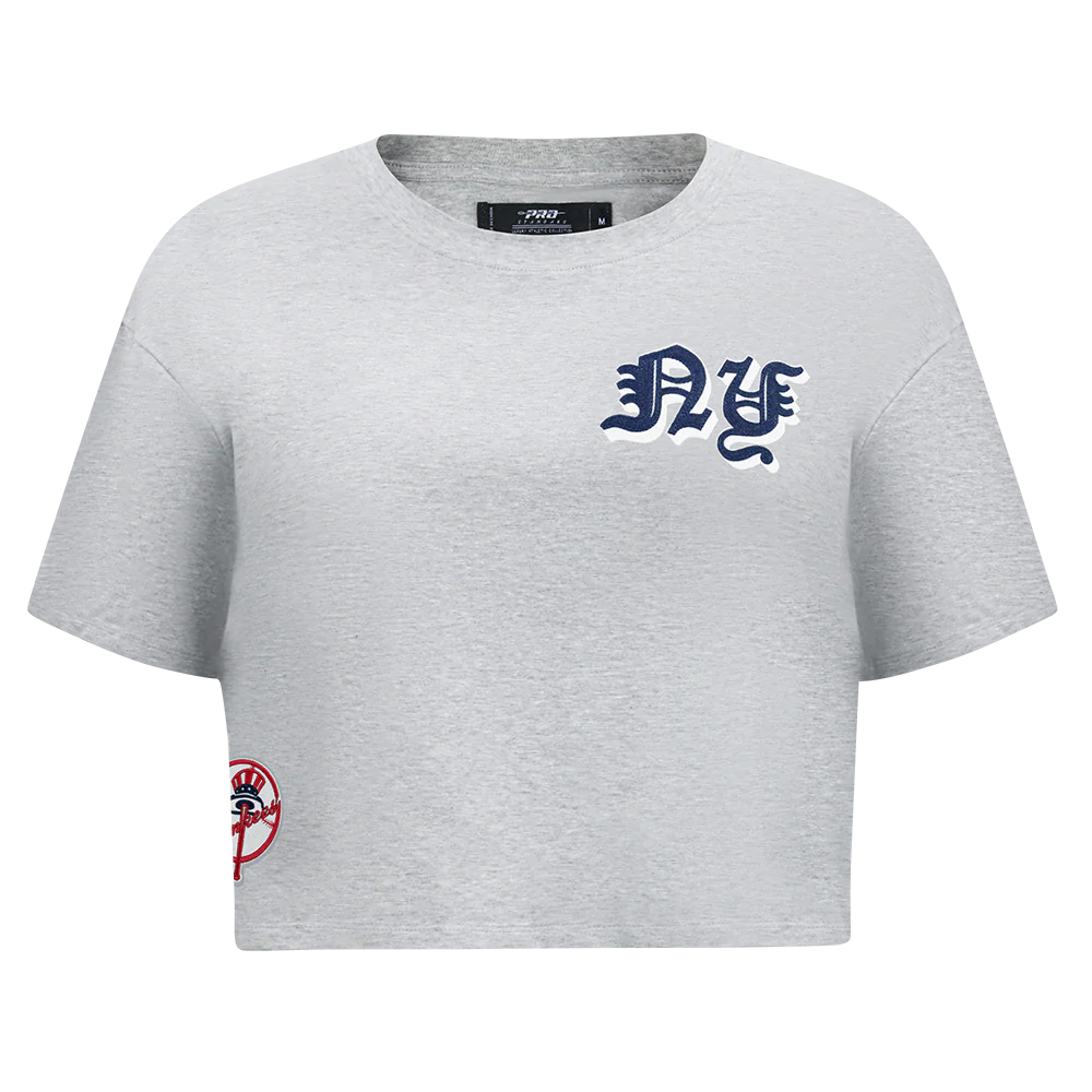 MLB NEW YORK YANKEES OLD ENGLISH WOMEN'S SJ BOXY TEE (HEATHER GREY)