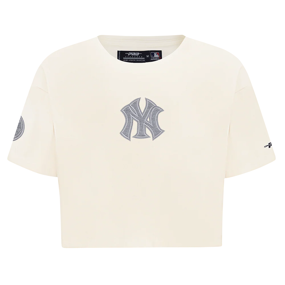 MLB NEW YORK YANKEES REVERSE FRENCH TERRY WOMEN'S SINGLE JERSEY BOXY TOP (EGGSHELL) - Image 3