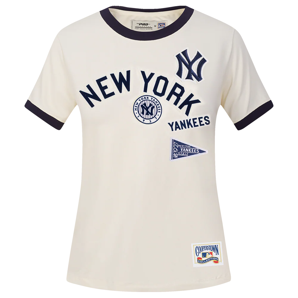 MLB NEW YORK YANKEES RETRO CASCADE WOMEN'S RINGER TOP (EGGSHELL/ MIDNIGHT NAVY)
