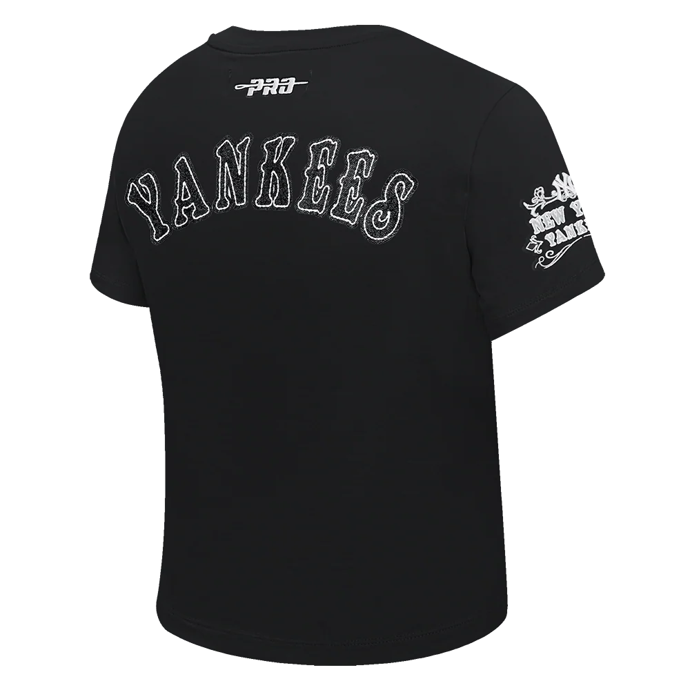 MLB NEW YORK YANKEES REBEL ATHLETICS WOMEN'S BABY DOLL TEE (BLACK) - Image 4