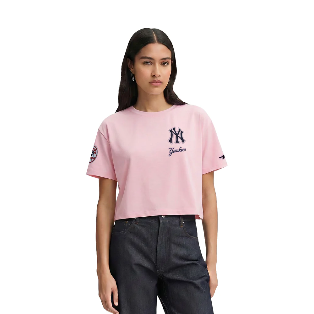 MLB NEW YORK YANKEES CLASSIC CHENILLE WOMEN'S SJ BOXY TOP (PINK)
