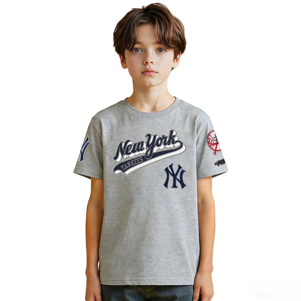 NEW YORK YANKEES SCRIPT TAIL BIG BOY'S SS TEE (HEATHER GREY)