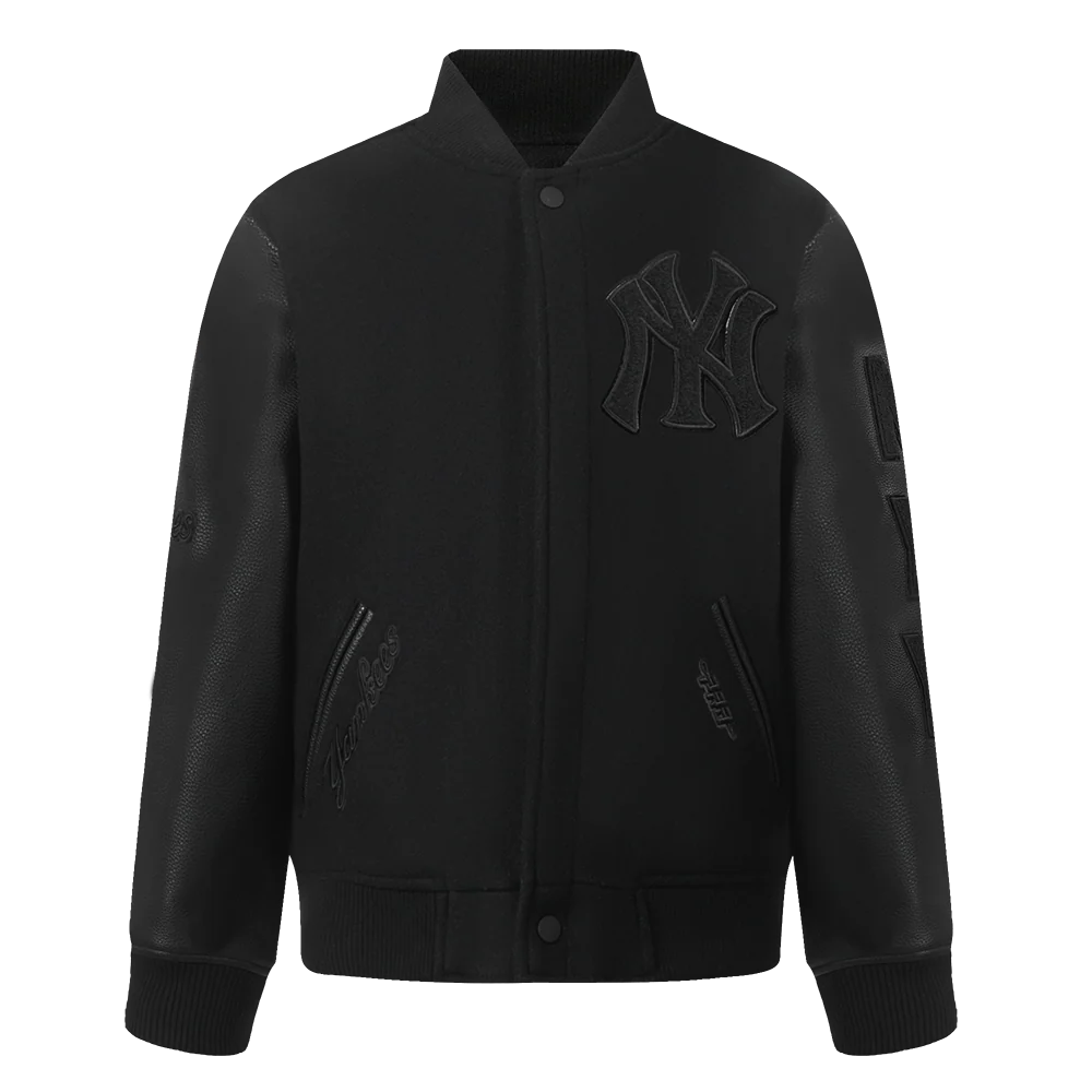 MLB NEW YORK YANKEES TRIPLE BLACK BIG BOYS WOOL VARSITY JACKET (JET BLACK)