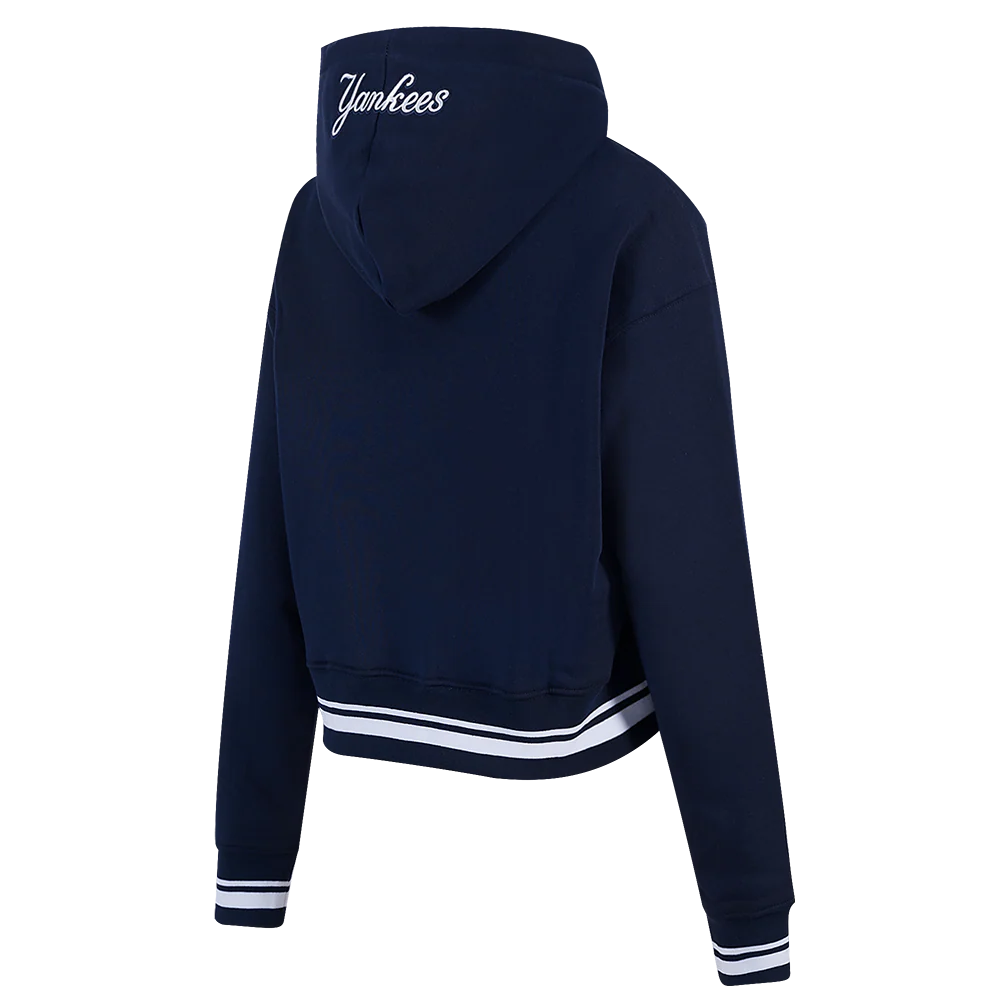 MLB NEW YORK YANKEES SCRIPT TAIL WOMEN'S RIB FLEECE CROPPED PULLOVER HOODIE (MIDNIGHT NAVY) - Image 3