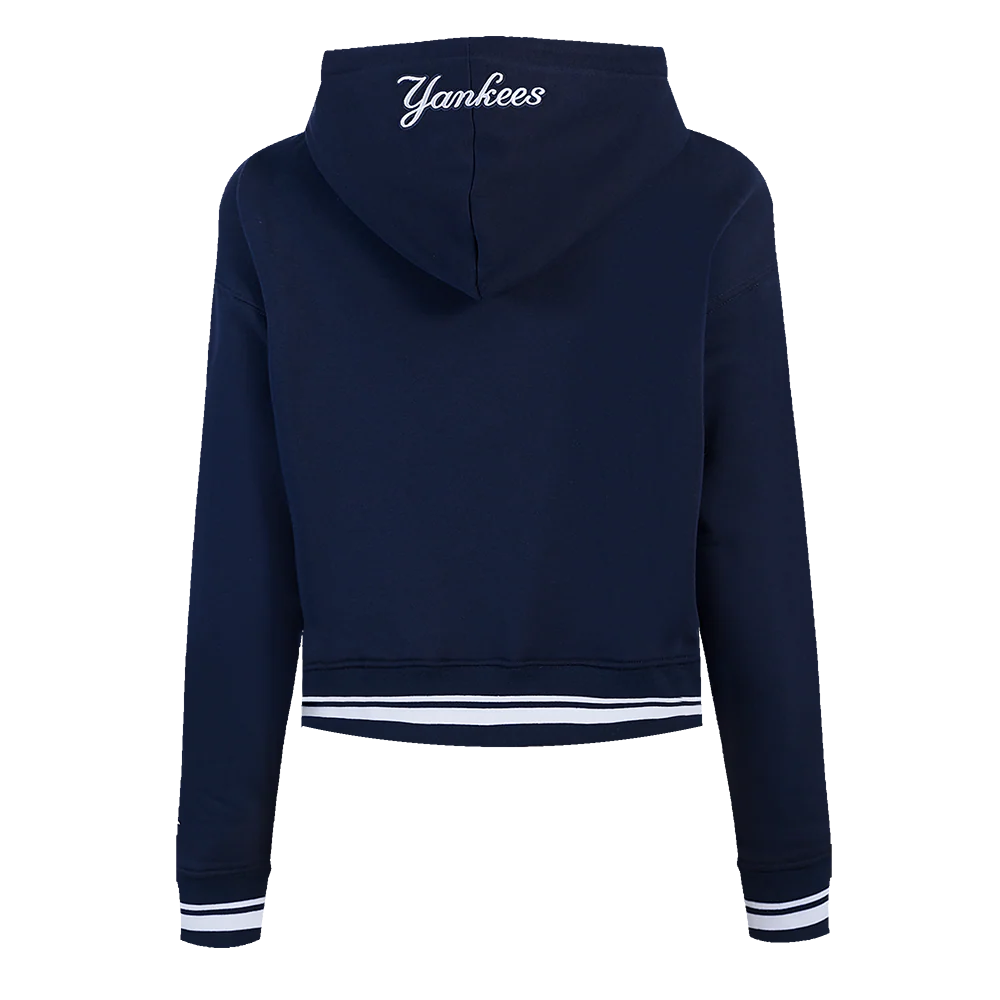MLB NEW YORK YANKEES SCRIPT TAIL WOMEN'S RIB FLEECE CROPPED PULLOVER HOODIE (MIDNIGHT NAVY) - Image 4