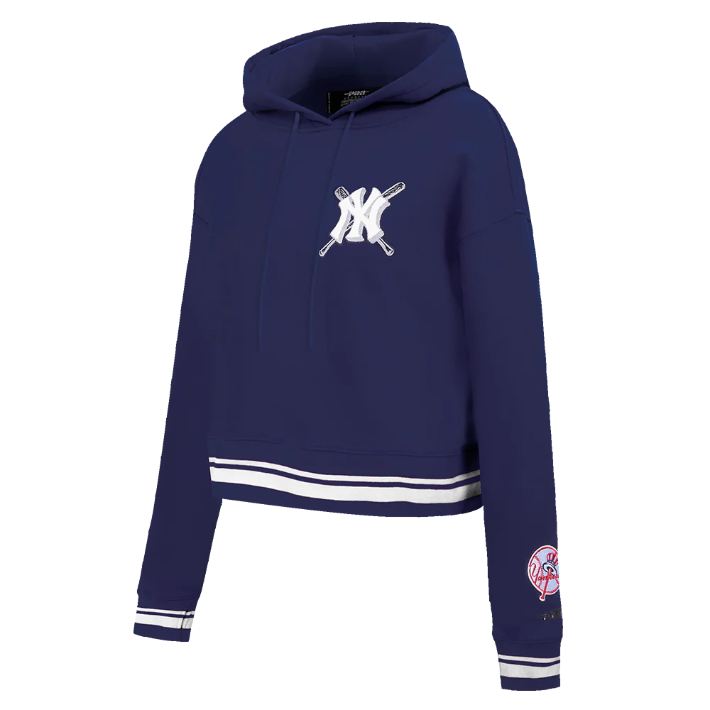 MLB NEW YORK YANKEES MASHUP WOMEN'S RIB CROPPED PULLOVER HOODIE (MIDNIGHT NAVY) - Image 2