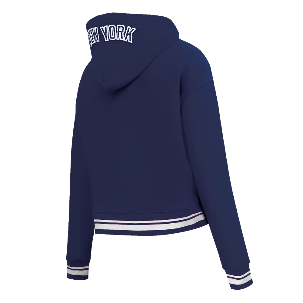 MLB NEW YORK YANKEES MASHUP WOMEN'S RIB CROPPED PULLOVER HOODIE (MIDNIGHT NAVY) - Image 3
