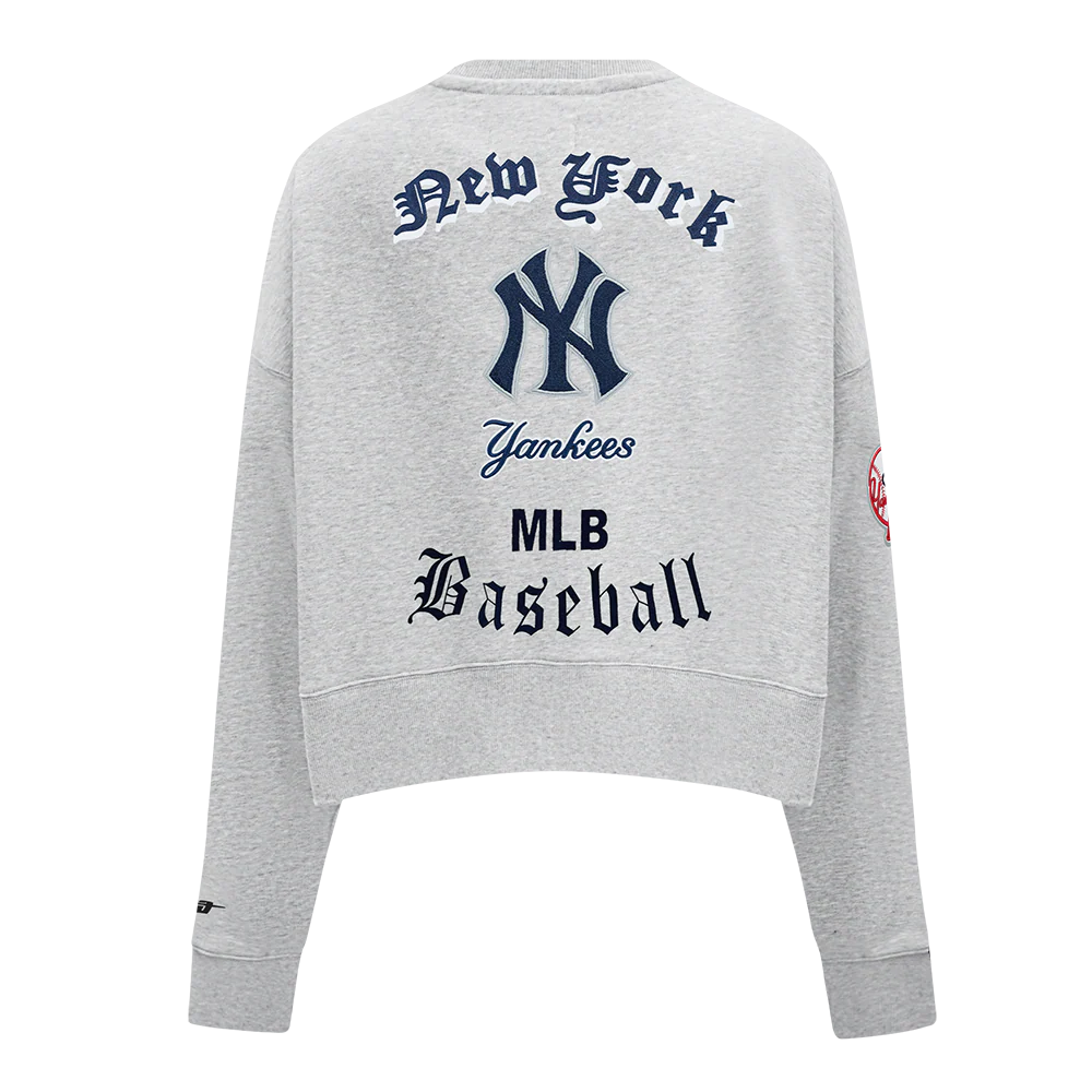 MLB NEW YORK YANKEES OLD ENGLISH WOMEN'S CREWNECK (HEATHER GREY) - Image 3