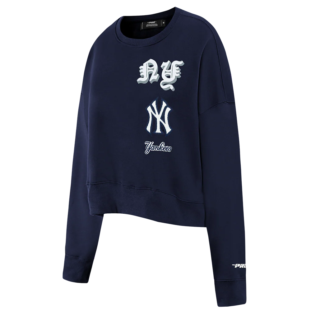 MLB NEW YORK YANKEES OLD ENGLISH WOMEN'S CREWNECK (MIDNIGHT NAVY) - Image 2