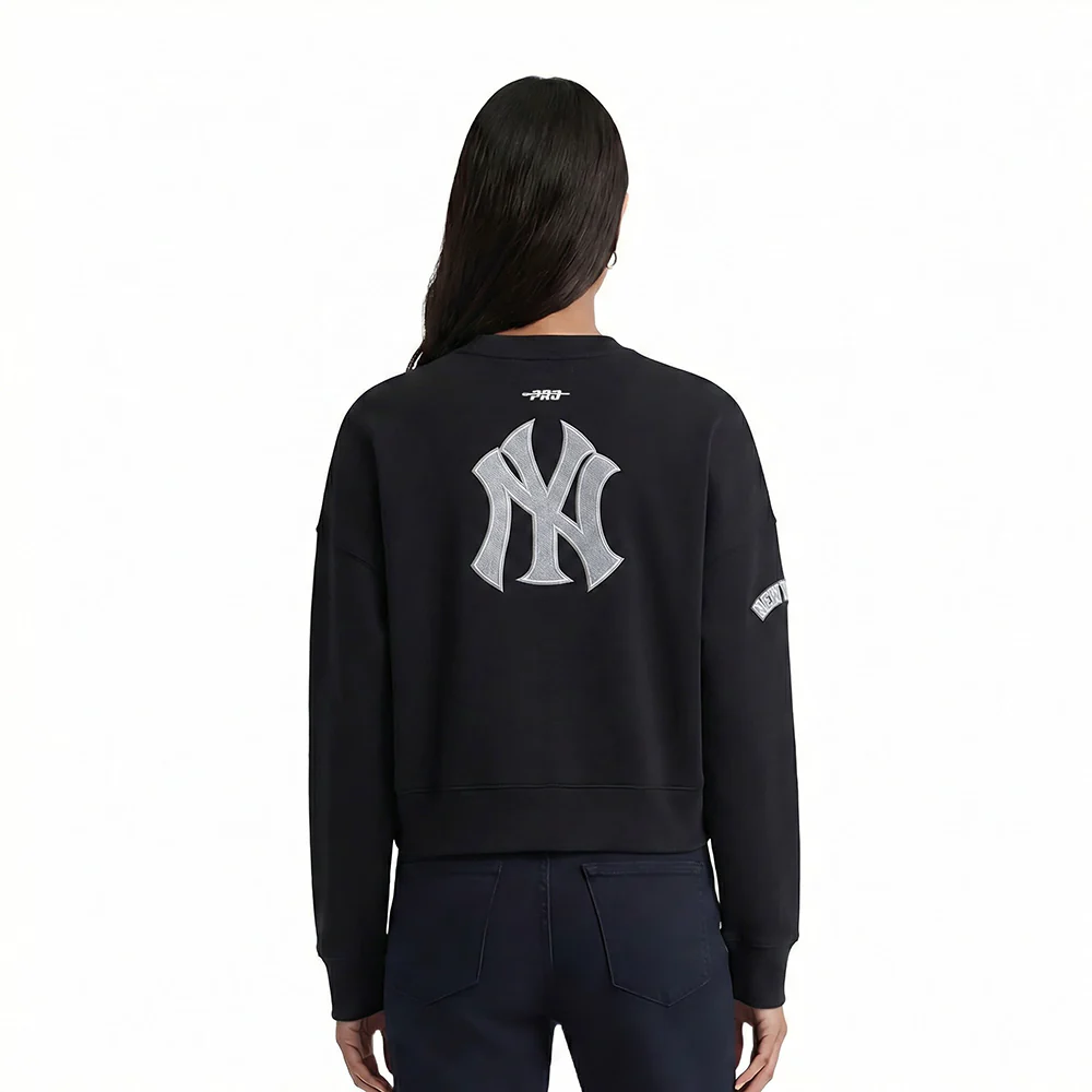 MLB NEW YORK YANKEES REVERSE FRENCH TERRY WOMEN'S FLEECE CREWNECK (BLACK) - Image 2