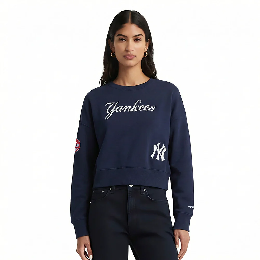 MLB NEW YORK YANKEES GAME DAY CLASSICS WOMEN'S DOUBLE KNIT CREWNECK (MIDNIGHT NAVY)