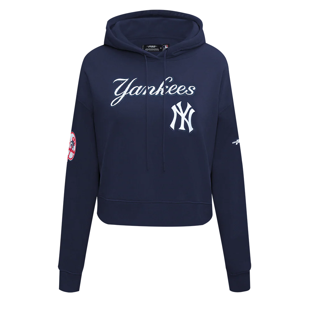 MLB NEW YORK YANKEES GAME DAY CLASSICS WOMEN'S DOUBLE KNIT CROPPED PULLOVER HOODIE (MIDNIGHT NAVY) - Image 3