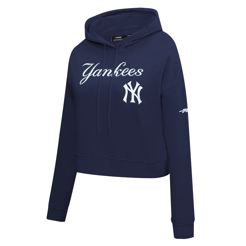 MLB NEW YORK YANKEES GAME DAY CLASSICS WOMEN'S DOUBLE KNIT CROPPED PULLOVER HOODIE (MIDNIGHT NAVY) - Image 6
