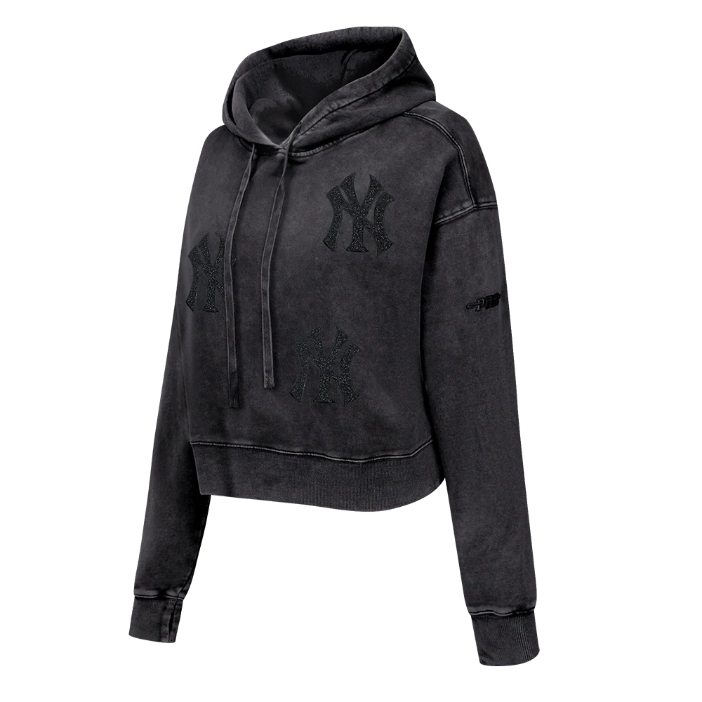 MLB NEW YORK YANKEES WASHED CRYSTALLINE WOMEN'S ENZYME WASH FT CROPPED (WASHED BLACK) - Image 5