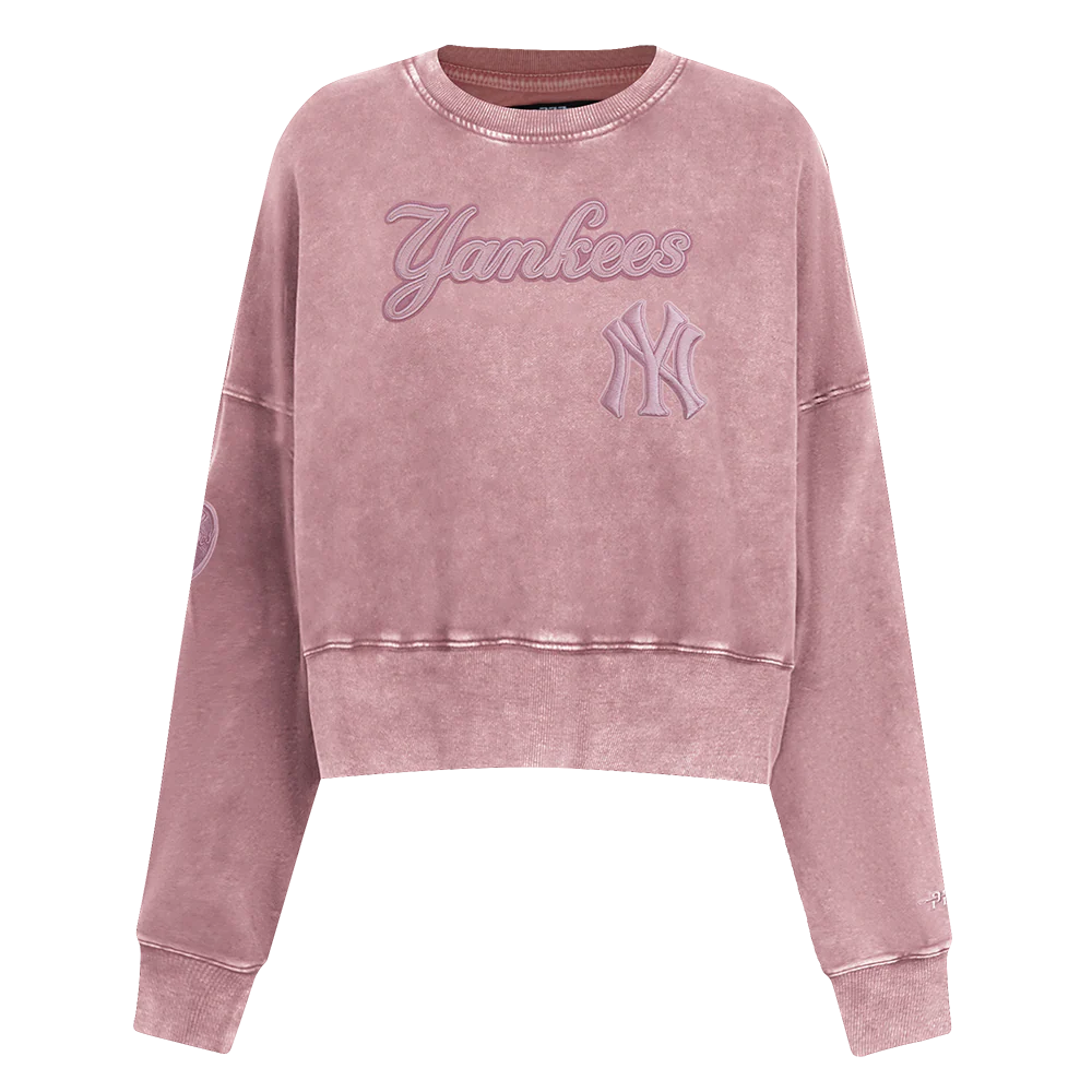 MLB NEW YORK YANKEES WASHED CLASSIC WOMEN'S ENZYME WASH FT CREWNECK (WASHED MAUVE)