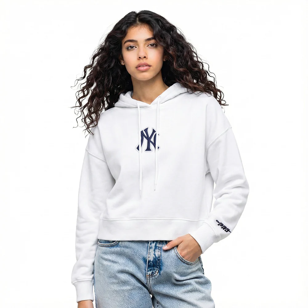 MLB NEW YORK YANKEES WINGSPAN WOMEN'S FLC CROPPED PO HOODIE (WHITE) - Image 2